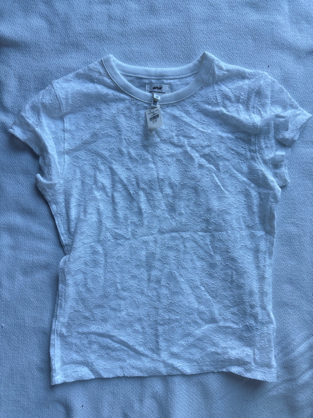 Textured See-Through Lace White Short Sleeve Top